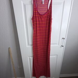 Ambiance Apparel L Pink Orange Striped Maxi Dress Scoop Neck Sleeveless Long